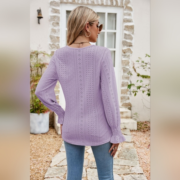 Eyelet Flounce Sleeve V-Neck Blouse.Hit The Like ♡ Button For SALE Price!! - Picture 2 of 3